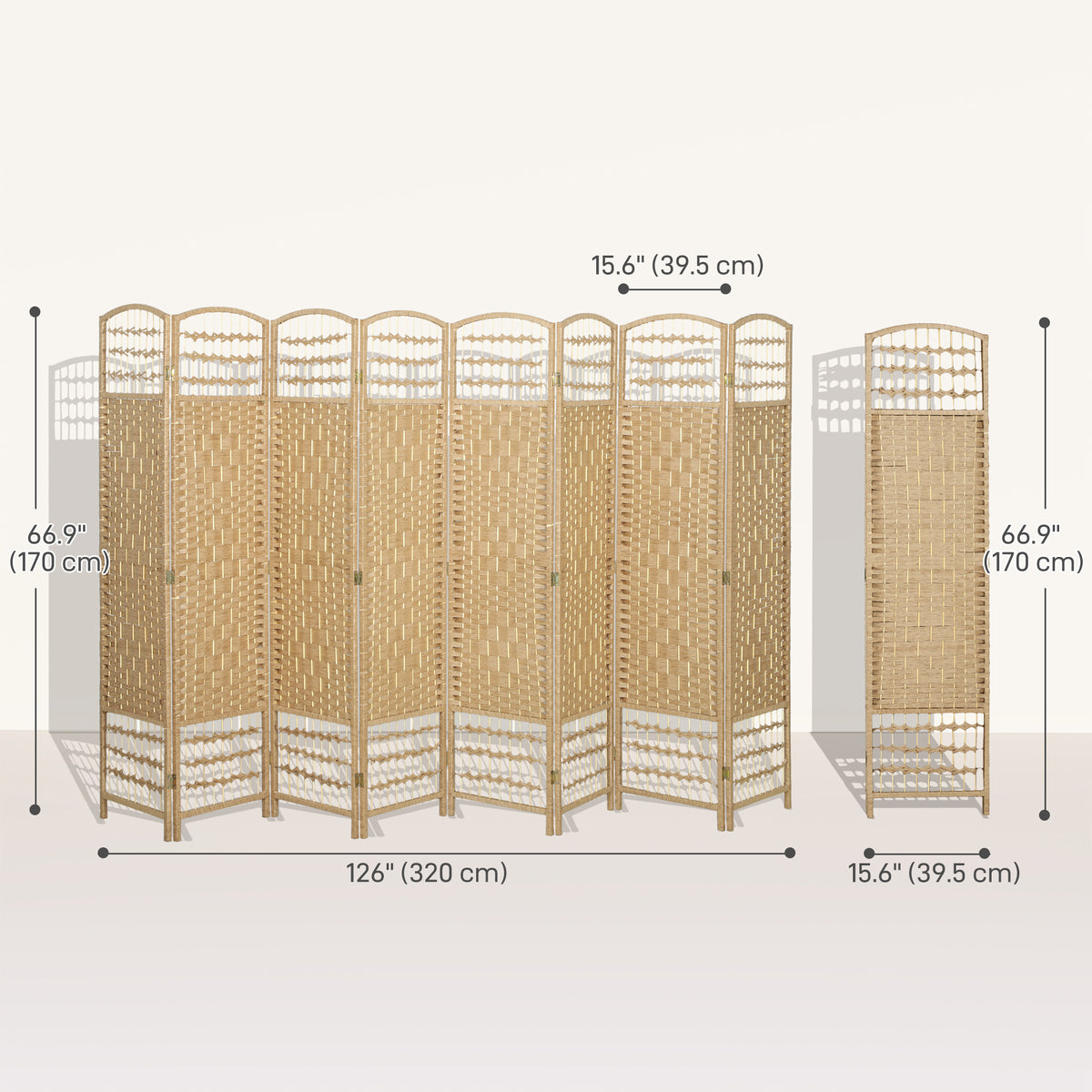 8-Panel Folding Room Divider - Natural 67" Privacy Screen-Home Furnishings > Living Room Furniture > Room Dividers-DECOROLALA