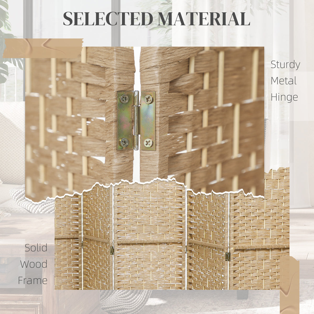 8-Panel Folding Room Divider - Natural 67" Privacy Screen-Home Furnishings > Living Room Furniture > Room Dividers-DECOROLALA