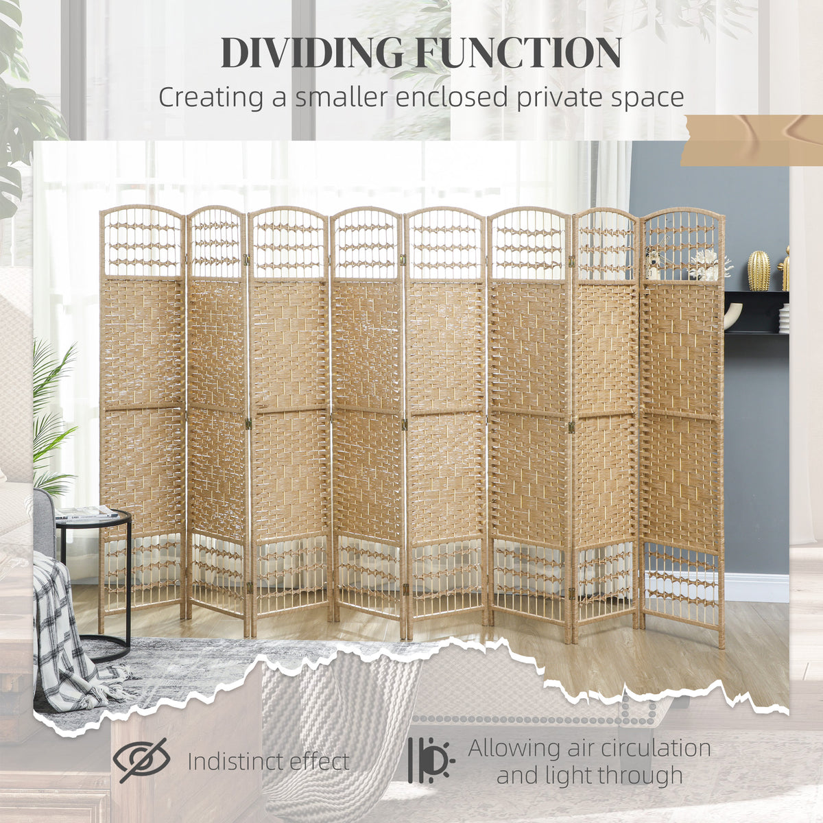 8-Panel Folding Room Divider - Natural 67" Privacy Screen-Home Furnishings > Living Room Furniture > Room Dividers-DECOROLALA