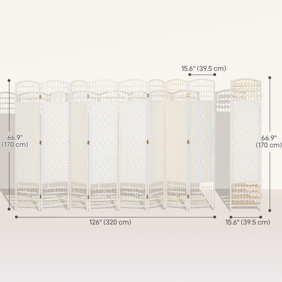 8-Panel Folding Room Divider - White 67" Privacy Screen-Home Furnishings > Living Room Furniture > Room Dividers-DECOROLALA