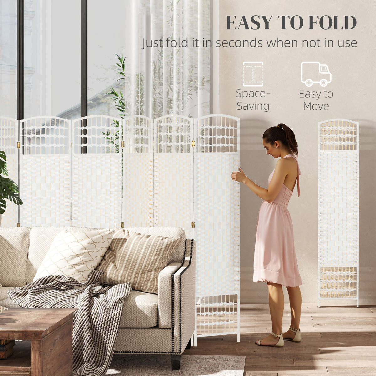 8-Panel Folding Room Divider - White 67" Privacy Screen-Home Furnishings > Living Room Furniture > Room Dividers-DECOROLALA
