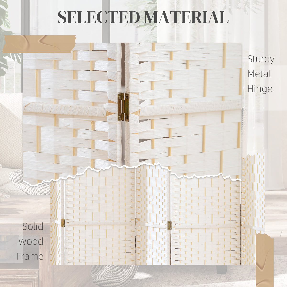 8-Panel Folding Room Divider - White 67" Privacy Screen-Home Furnishings > Living Room Furniture > Room Dividers-DECOROLALA