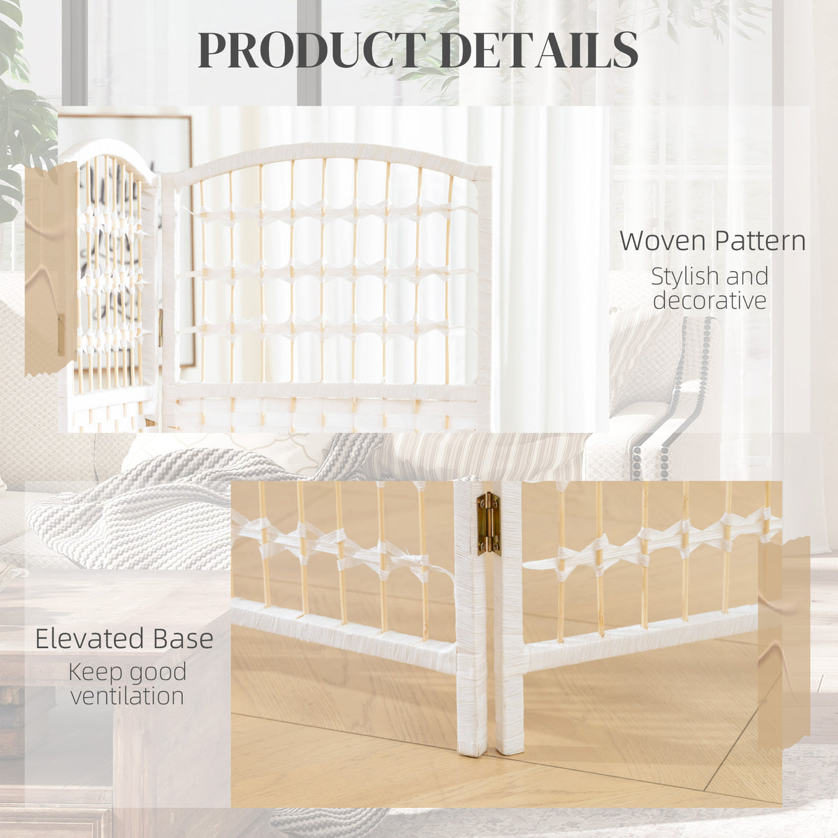 8-Panel Folding Room Divider - White 67" Privacy Screen-Home Furnishings > Living Room Furniture > Room Dividers-DECOROLALA