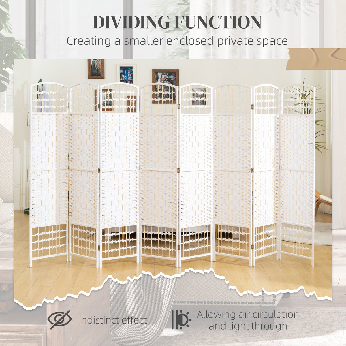 8-Panel Folding Room Divider - White 67" Privacy Screen-Home Furnishings > Living Room Furniture > Room Dividers-DECOROLALA