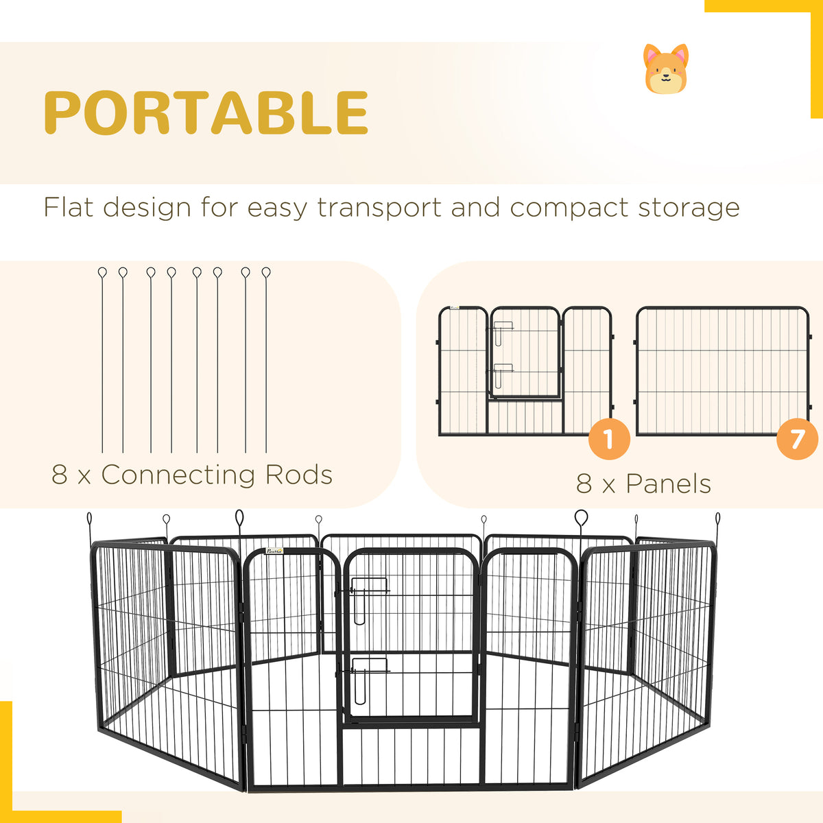 8-Panel Heavy Duty Dog Playpen - 23.5" Gray Steel Fence-Dogs-DECOROLALA