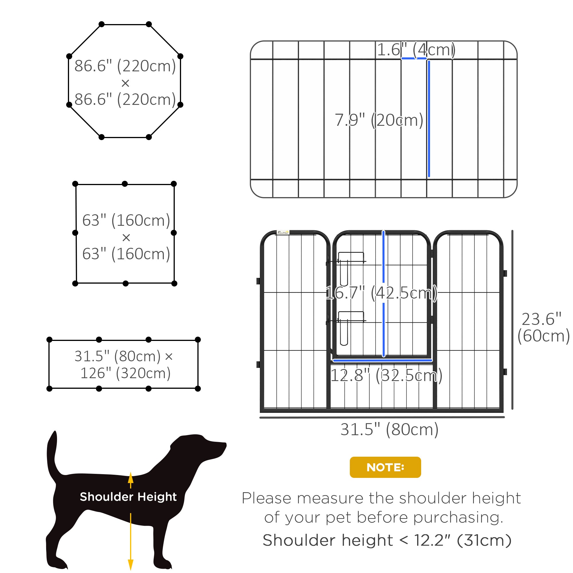 8 Panel Heavy Duty Dog Playpen 23.5" Height for Small Medium Dogs-Dogs-DECOROLALA