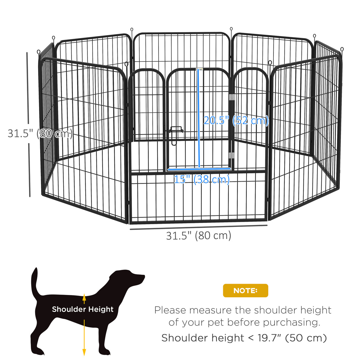 8-Panel Heavy-Duty Metal Pet Playpen - Black 31.5"H-Dogs-DECOROLALA