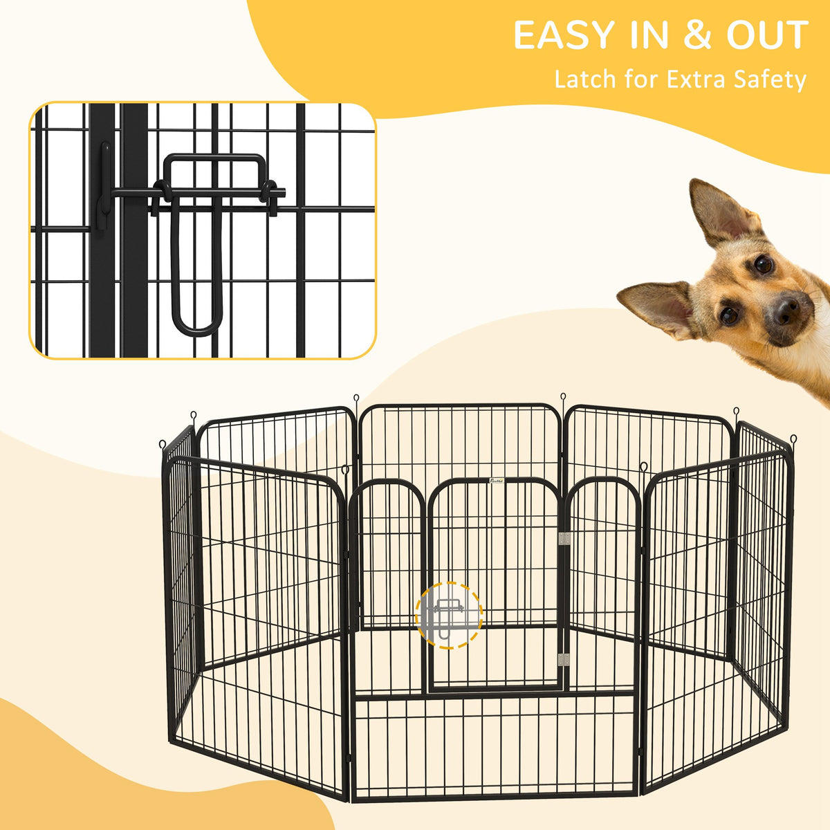 8-Panel Heavy-Duty Metal Pet Playpen - Black 31.5"H-Dogs-DECOROLALA