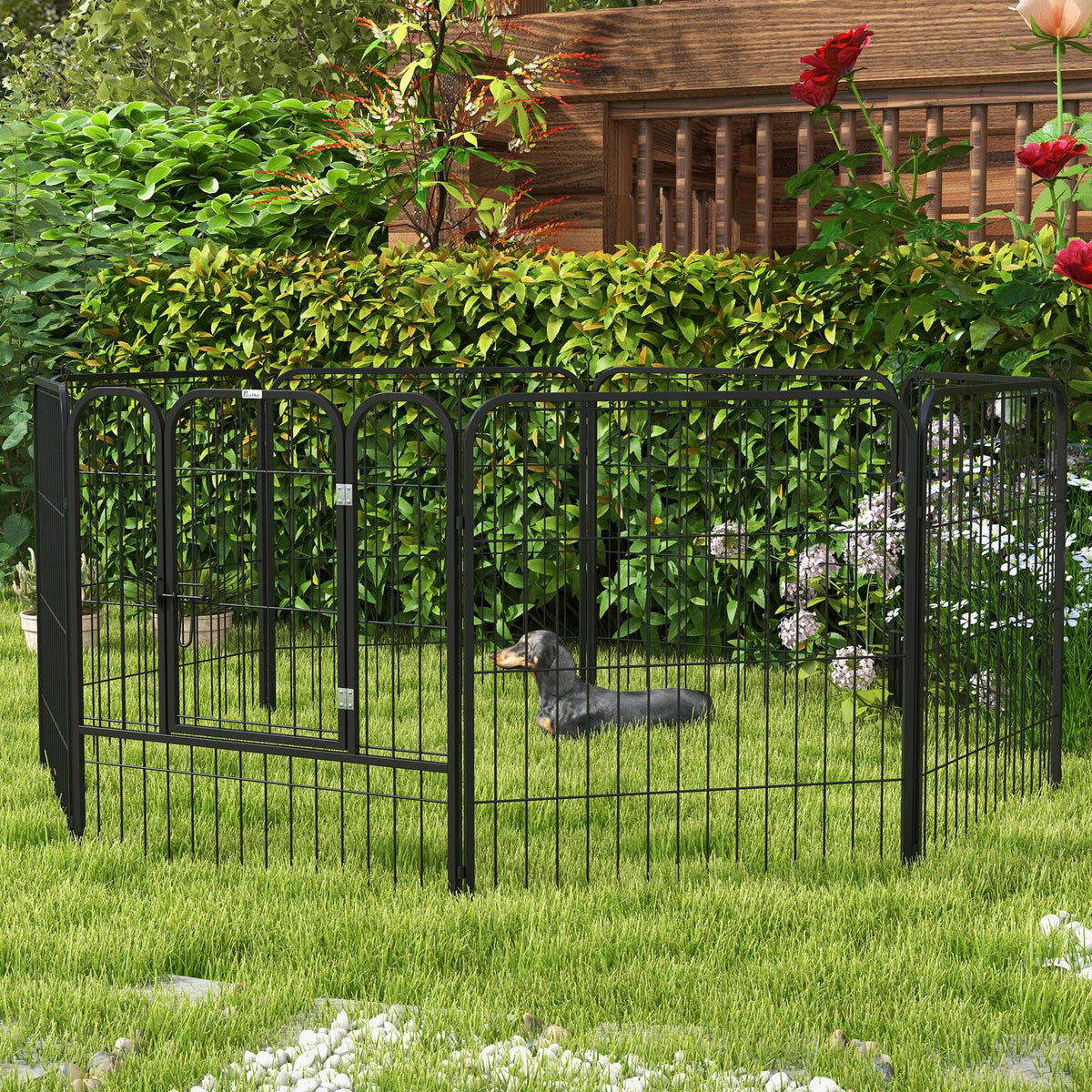 8-Panel Heavy-Duty Metal Pet Playpen - Black 31.5"H-Dogs-DECOROLALA