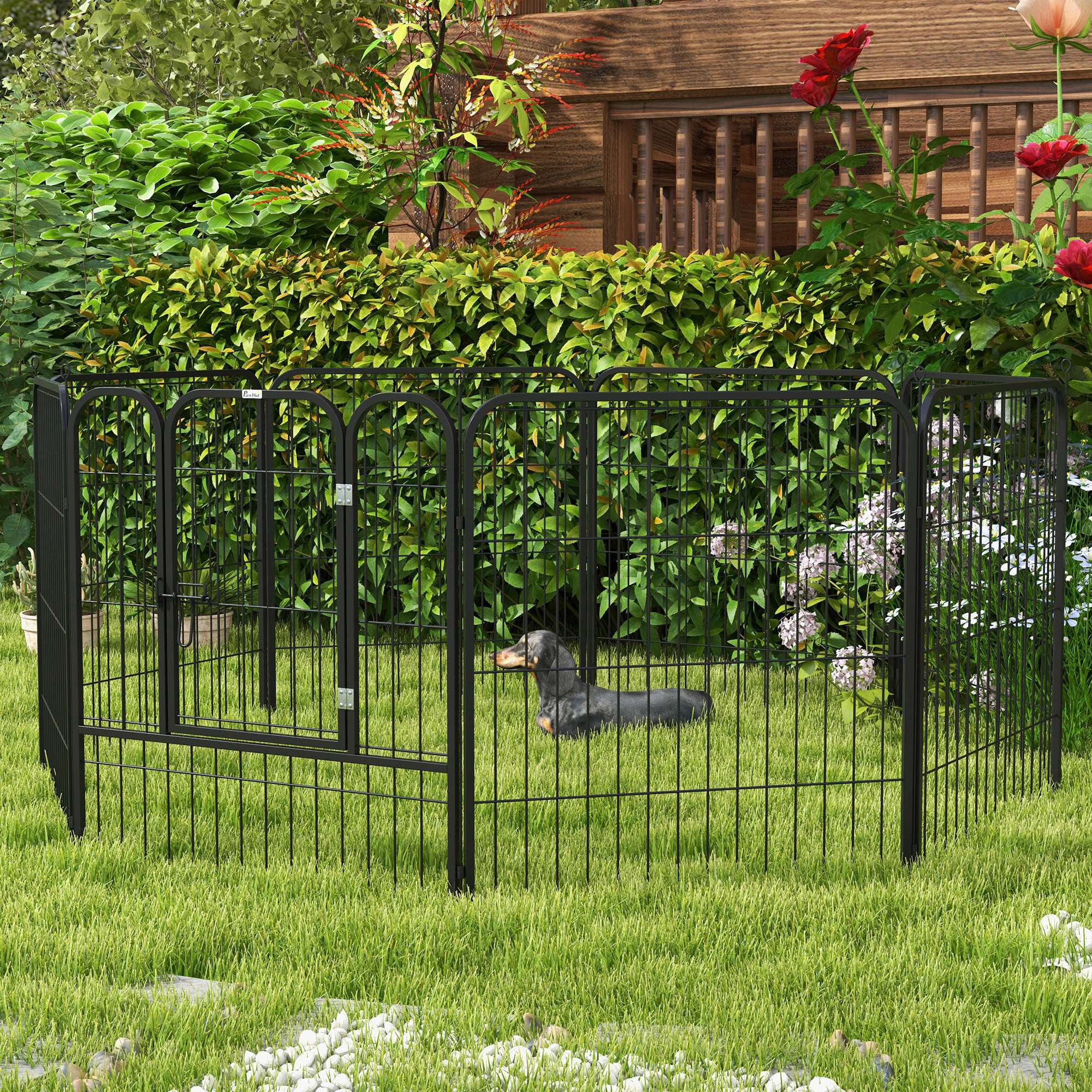 8-Panel Heavy-Duty Metal Pet Playpen - Black 31.5"H-Dogs-DECOROLALA