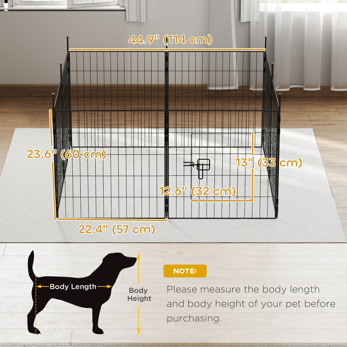8-Panel Heavy Duty Steel Dog Playpen - 23.6" High Black-Dogs-DECOROLALA
