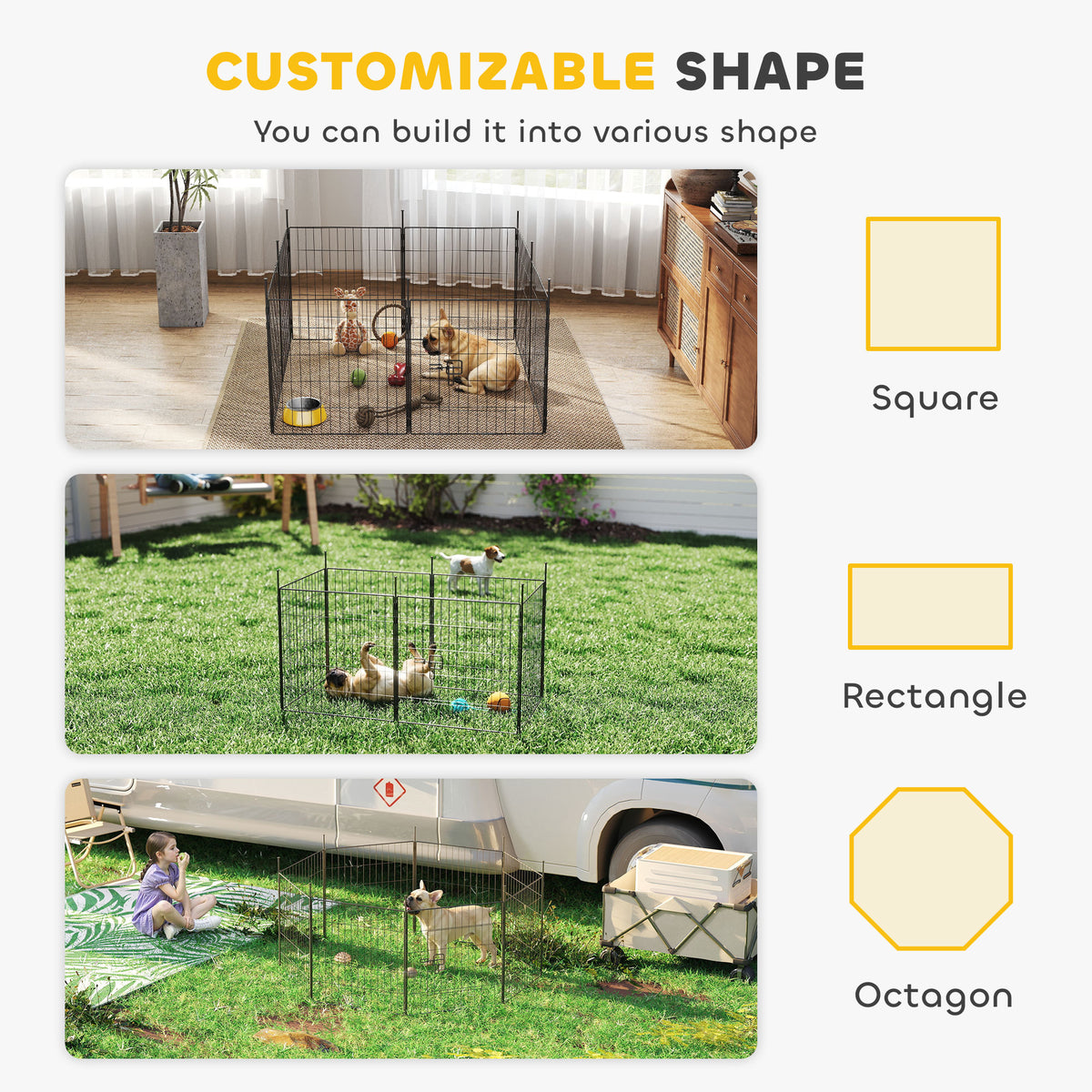 8-Panel Heavy Duty Steel Dog Playpen - 23.6" High Black-Dogs-DECOROLALA