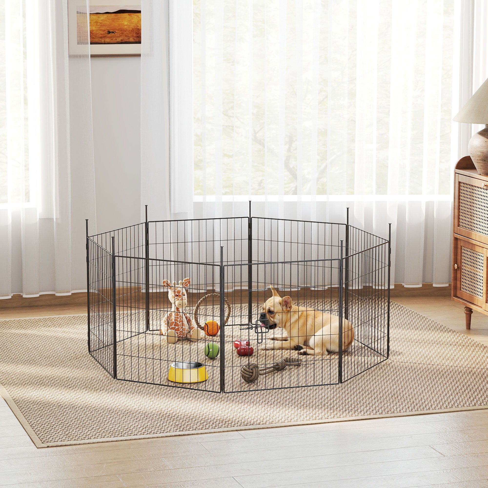 8-Panel Heavy Duty Steel Dog Playpen - 23.6" High Black-Dogs-DECOROLALA