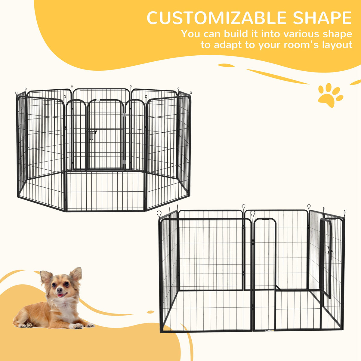 8-Panel Metal Pet Playpen - 39"H Foldable Dog Fence Grey-Dogs-DECOROLALA