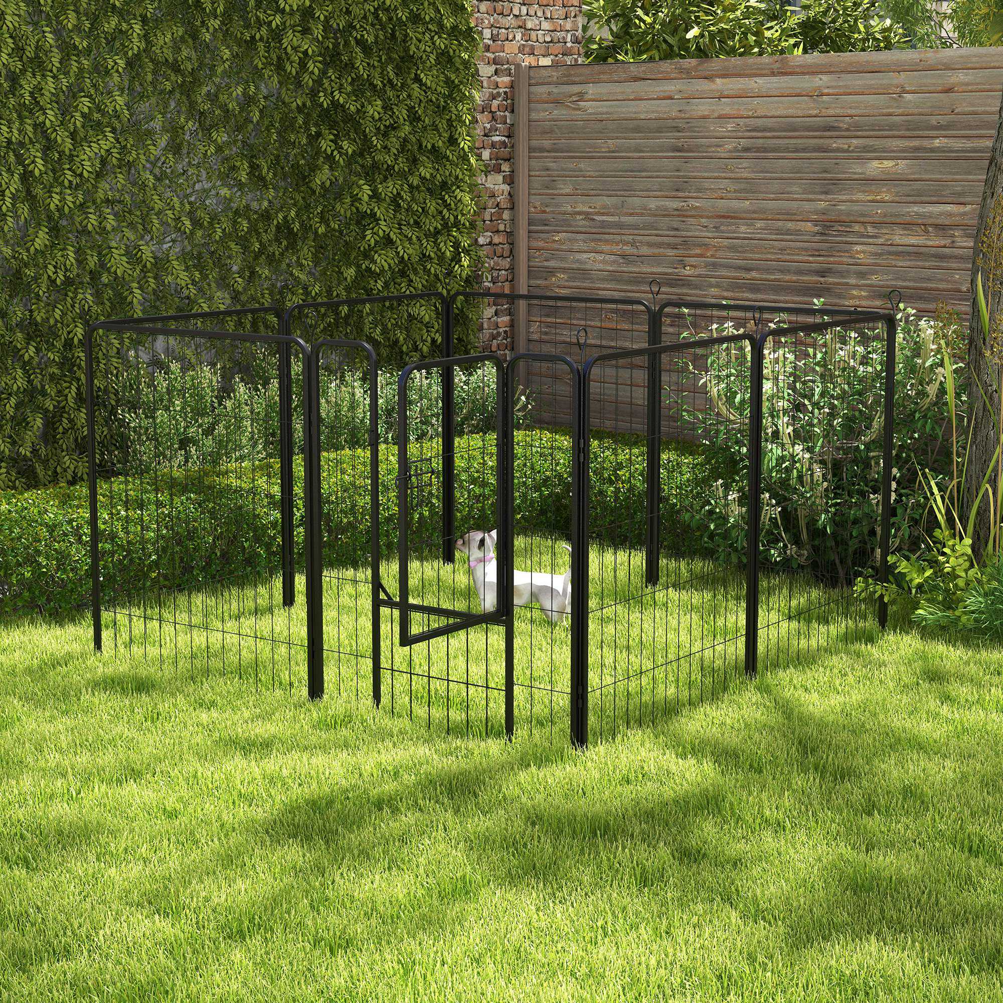 8-Panel Metal Pet Playpen - 39"H Foldable Dog Fence Grey-Dogs-DECOROLALA