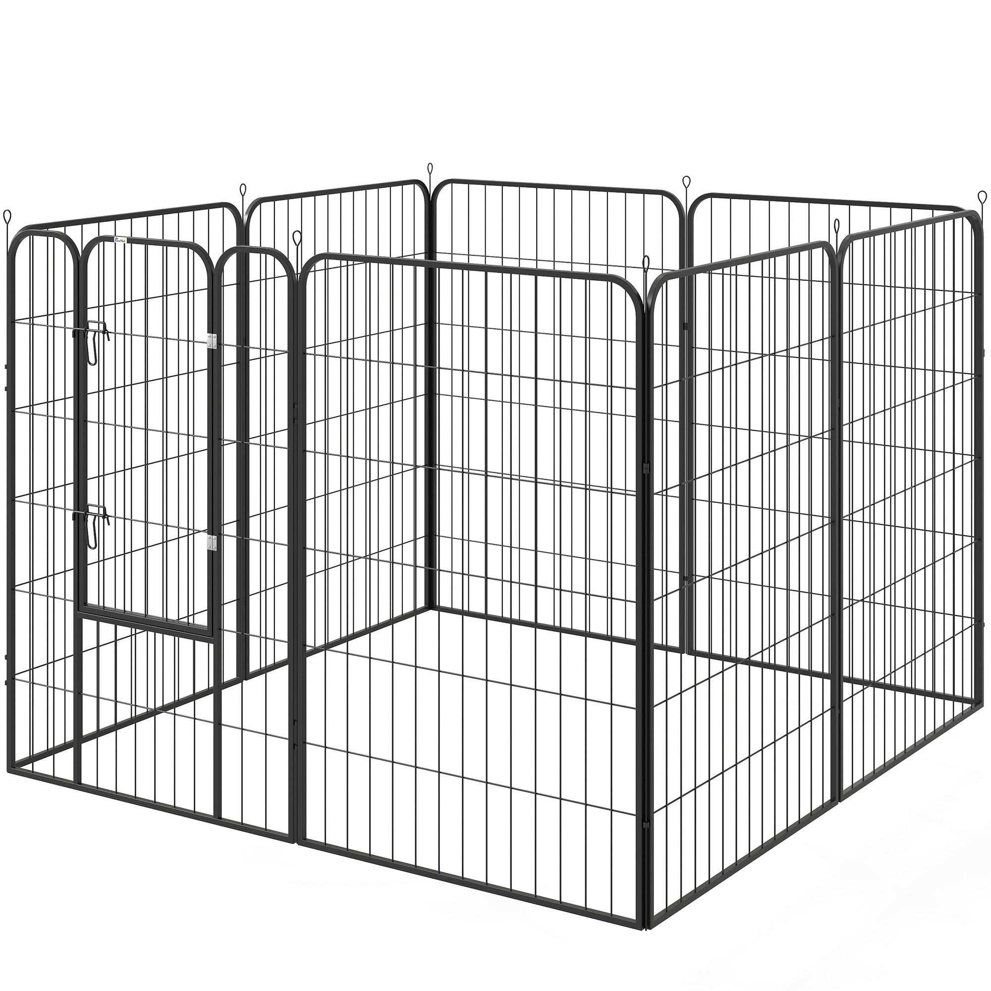 8-Panel Metal Pet Playpen - Black 47"H Foldable Dog Fence-Dogs-DECOROLALA