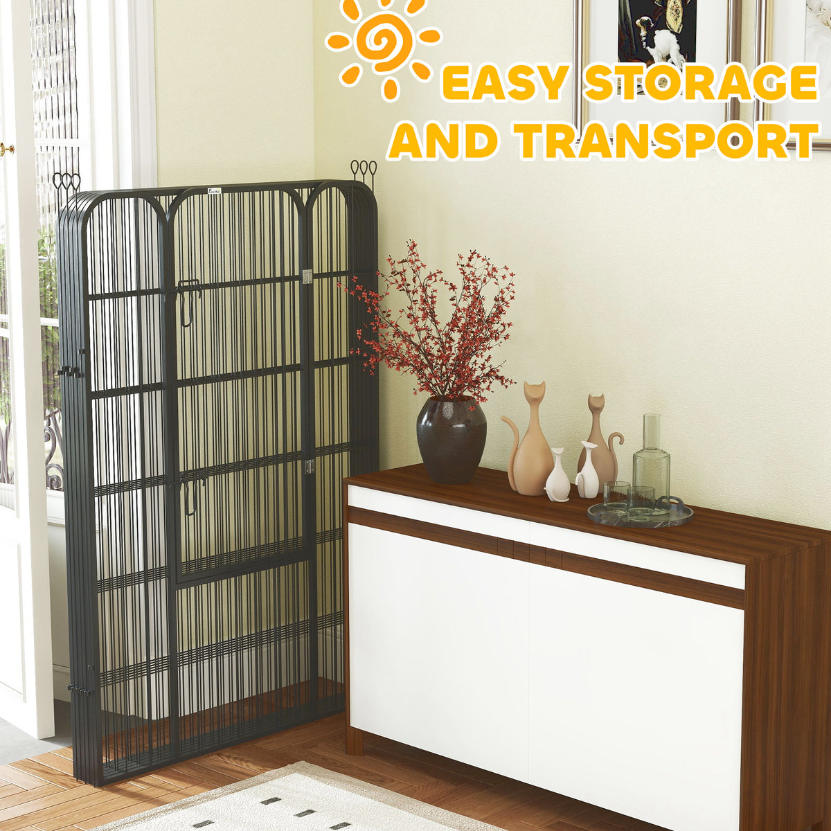 8-Panel Metal Pet Playpen - Black 47"H Foldable Dog Fence-Dogs-DECOROLALA