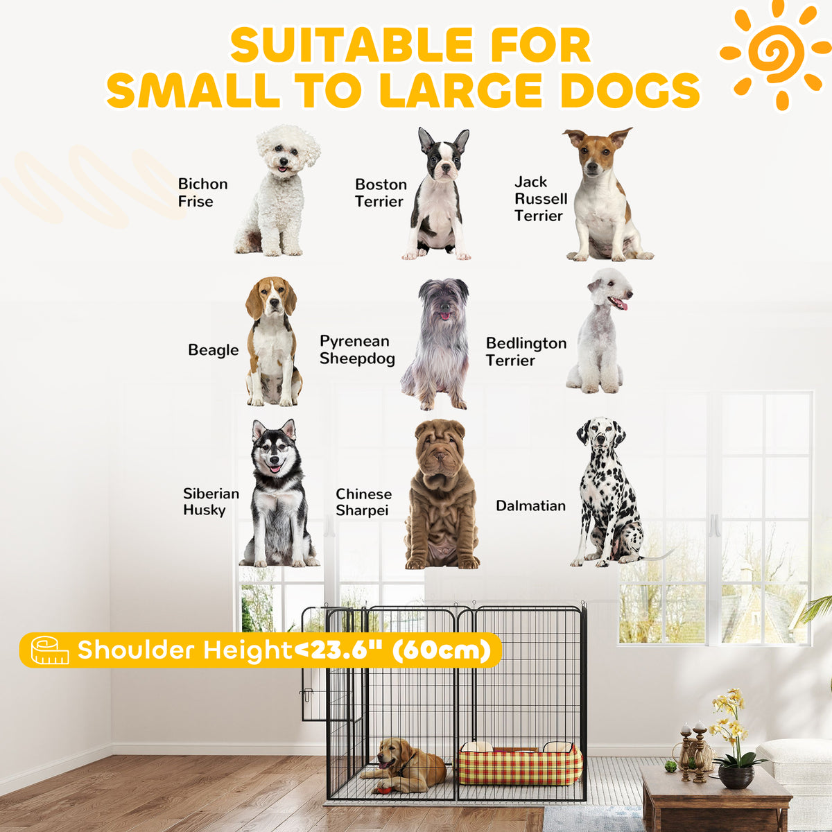 8-Panel Metal Pet Playpen - Black 47"H Foldable Dog Fence-Dogs-DECOROLALA