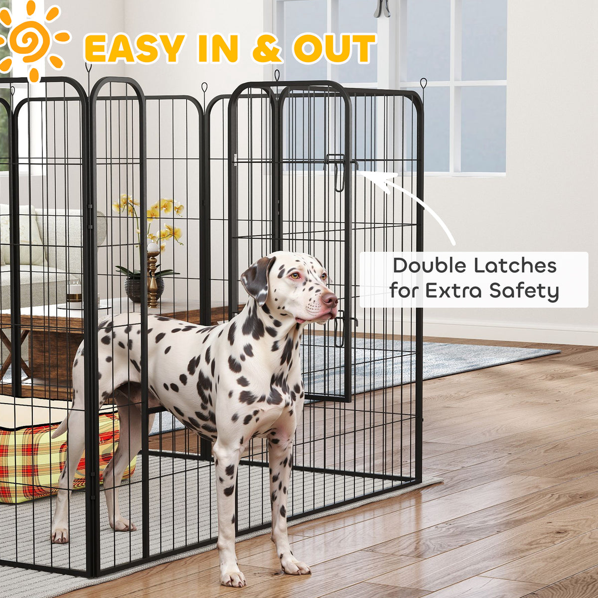 8-Panel Metal Pet Playpen - Black 47"H Foldable Dog Fence-Dogs-DECOROLALA