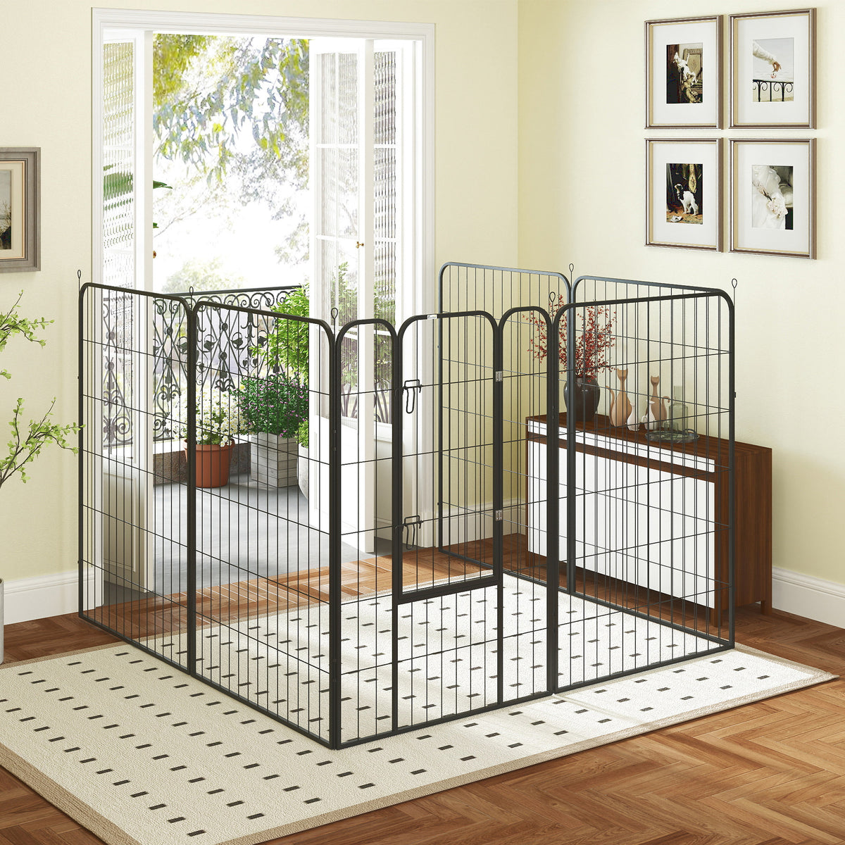 8-Panel Metal Pet Playpen - Black 47"H Foldable Dog Fence-Dogs-DECOROLALA