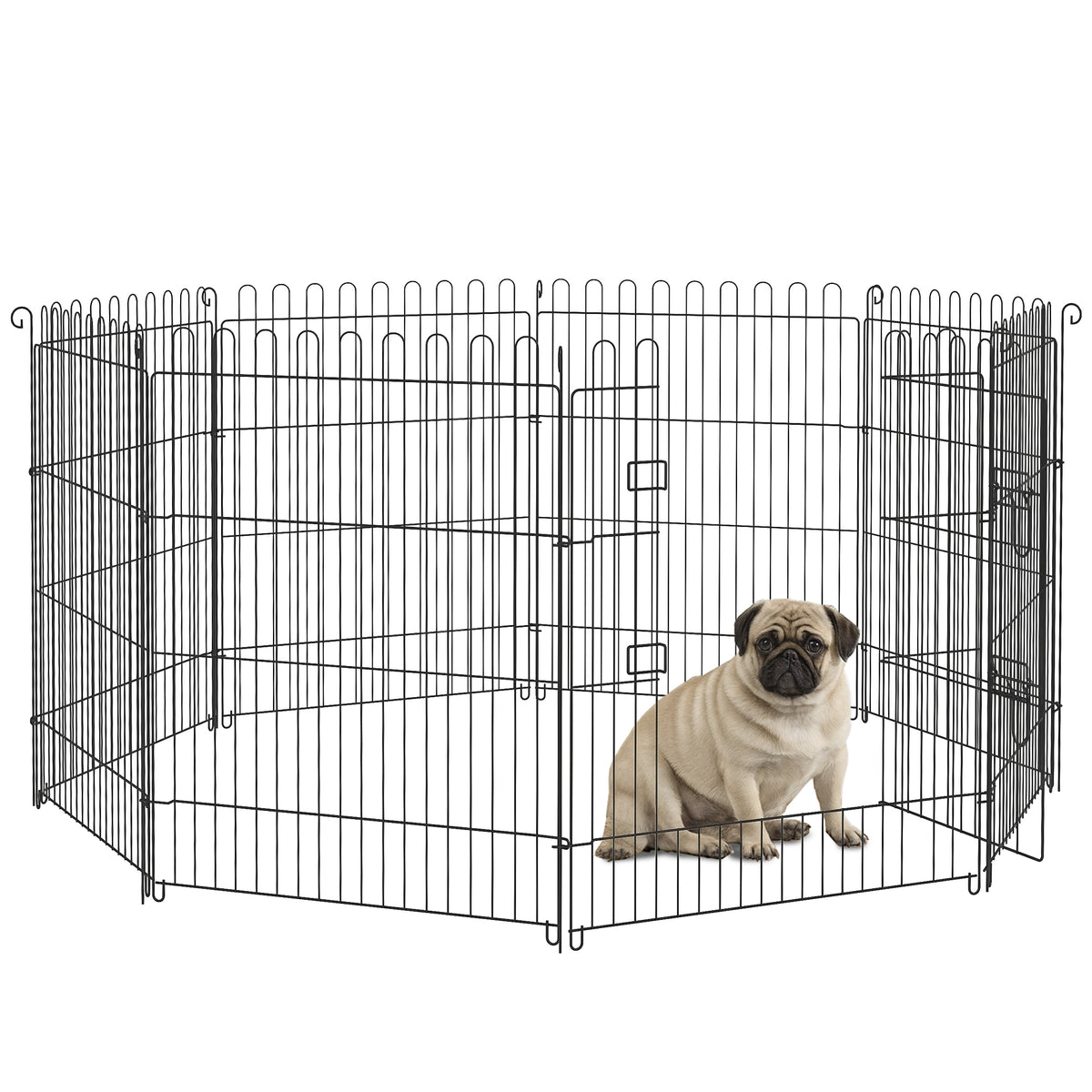 8-Panel Octagon Pet Playpen - 30" Foldable Metal Dog Crate Black-Dogs-DECOROLALA