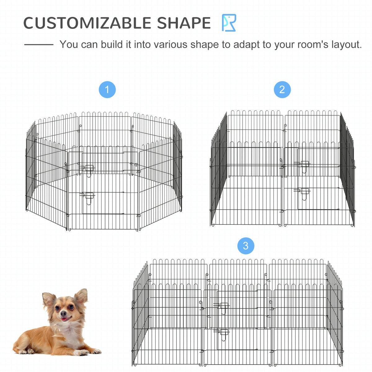 8-Panel Octagon Pet Playpen - 30" Foldable Metal Dog Crate Black-Dogs-DECOROLALA
