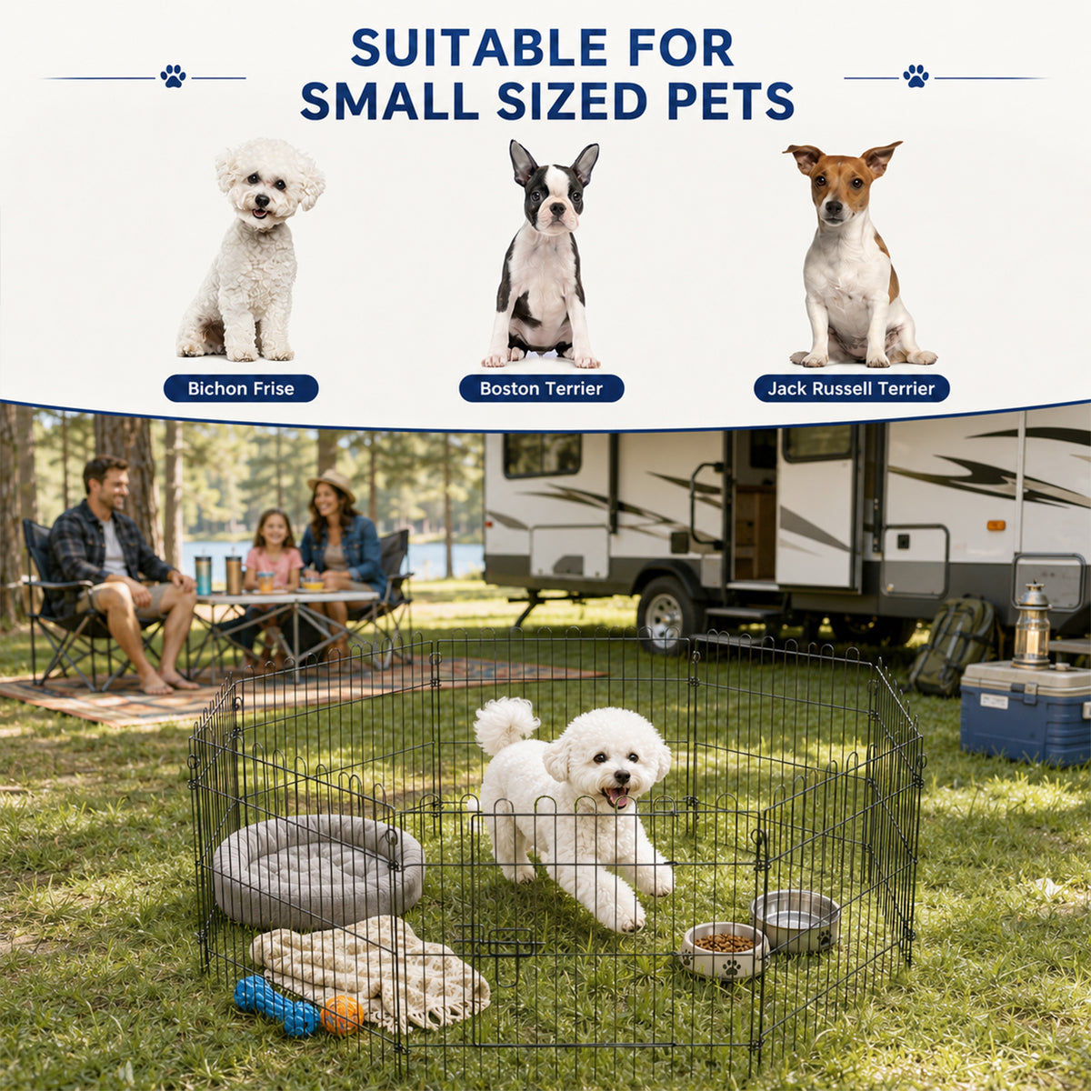 8-Panel Octagon Pet Playpen - 30" Foldable Metal Dog Crate Black-Dogs-DECOROLALA