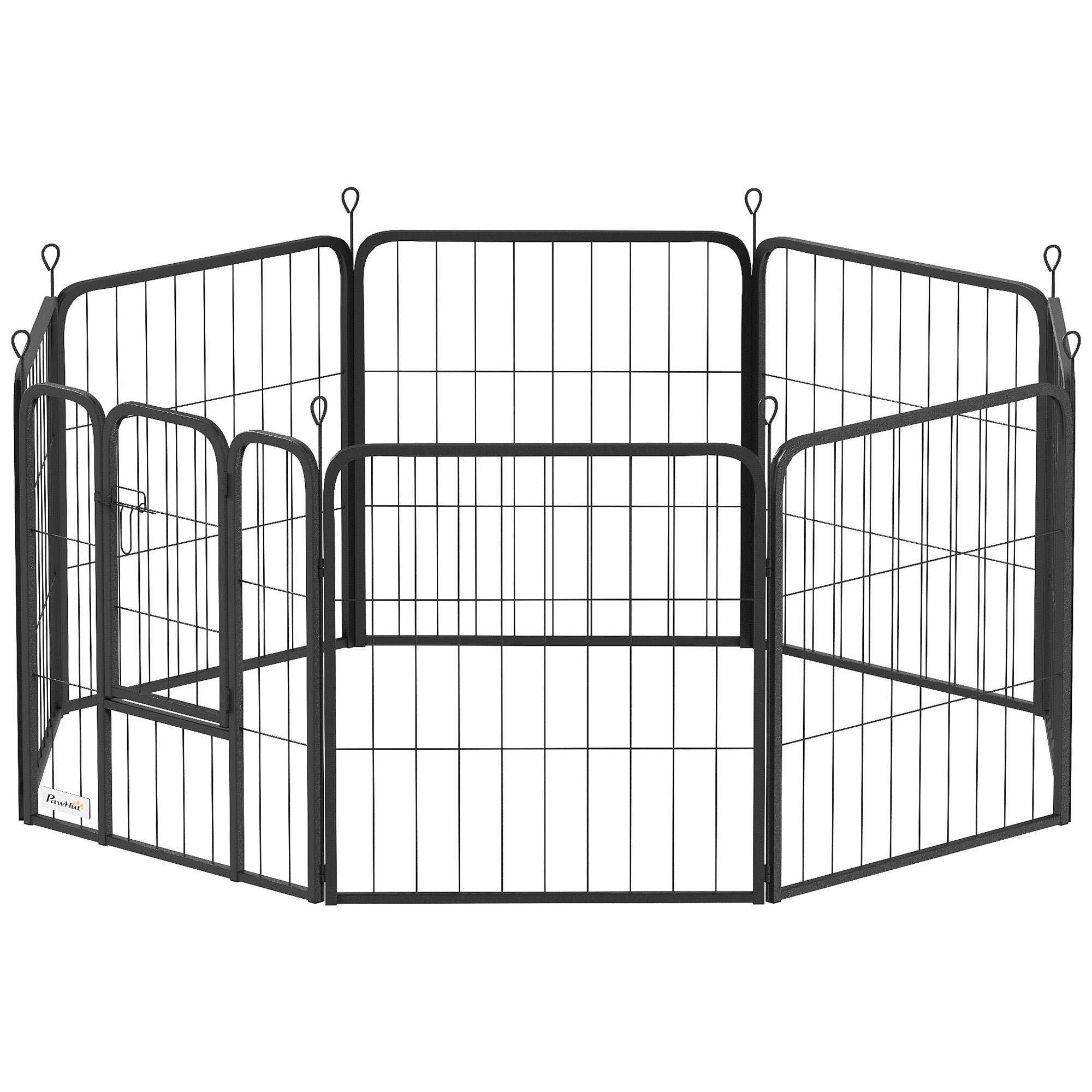 8-Panel Portable Dog Playpen - 24" Black Steel Foldable Pet Fence-Dogs-DECOROLALA
