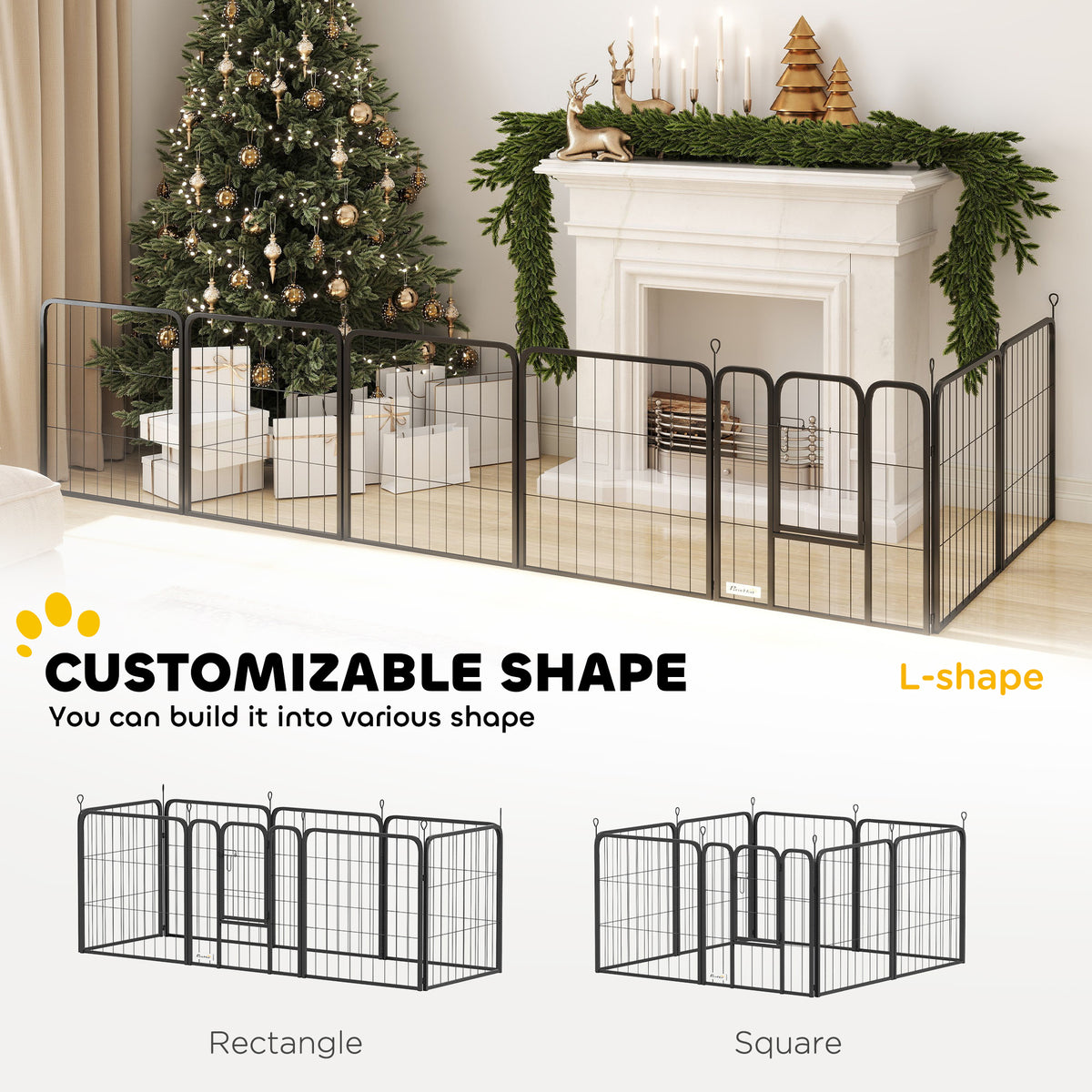 8-Panel Portable Dog Playpen - 24" Black Steel Foldable Pet Fence-Dogs-DECOROLALA