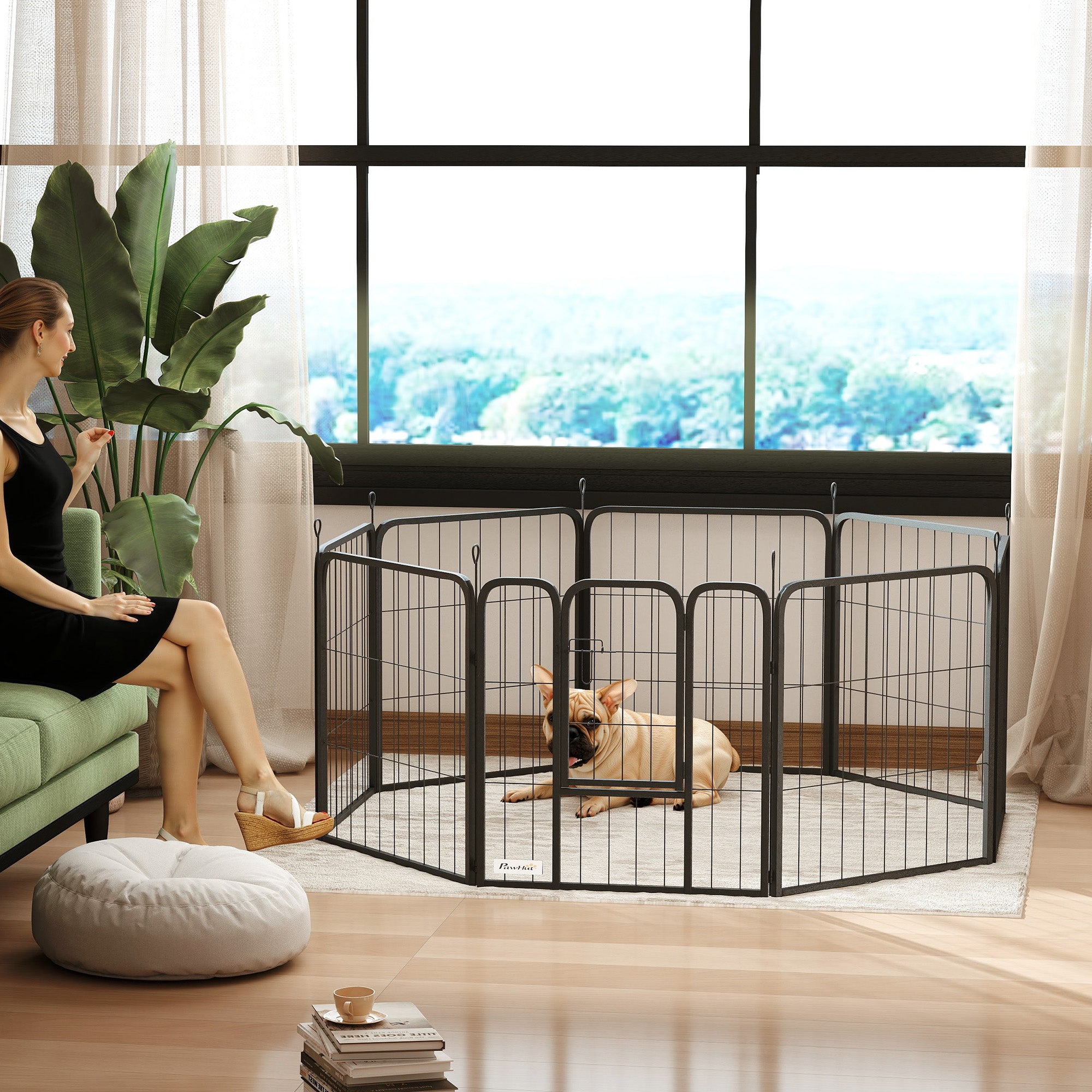 8-Panel Portable Dog Playpen - 24" Black Steel Foldable Pet Fence-Dogs-DECOROLALA