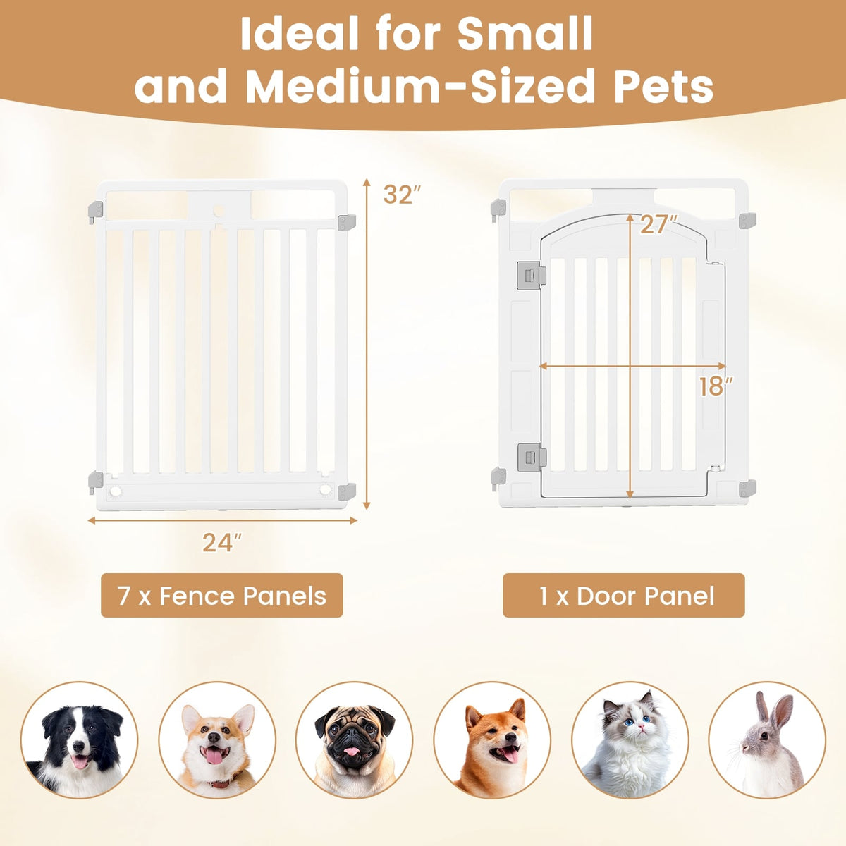 8-Panel Tall Plastic Dog Fence Indoor Outdoor Puppy Pen with Locking Door-White-Pet Gates-DECOROLALA
