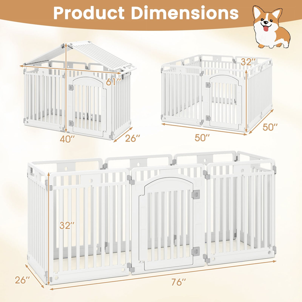 8-Panel Tall Plastic Dog Fence Indoor Outdoor Puppy Pen with Locking Door-White-Pet Gates-DECOROLALA