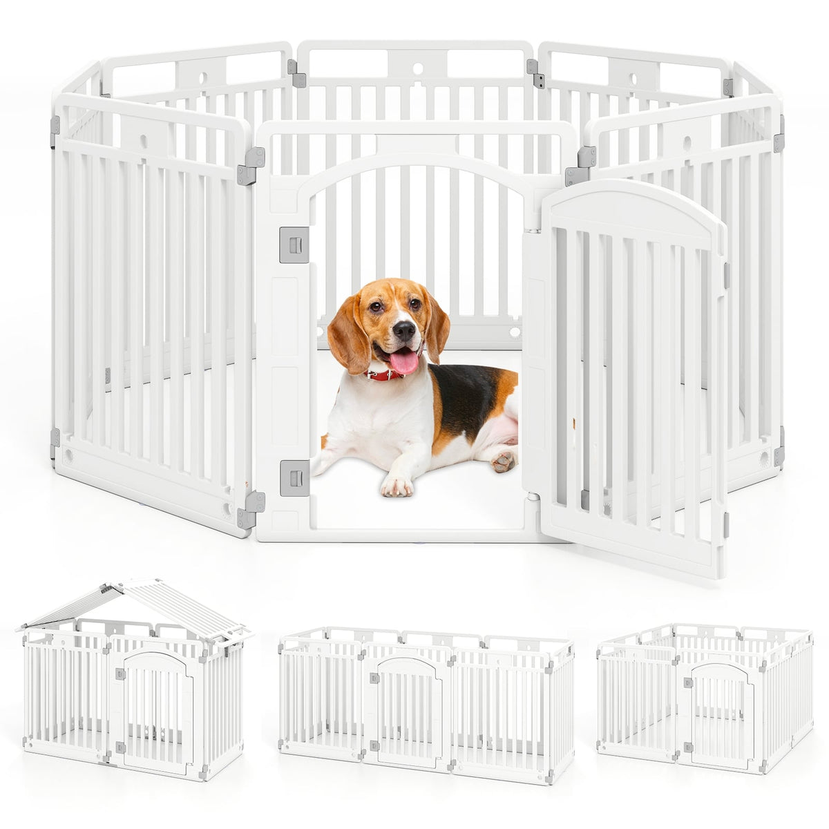 8-Panel Tall Plastic Dog Fence Indoor Outdoor Puppy Pen with Locking Door-White-Pet Gates-DECOROLALA
