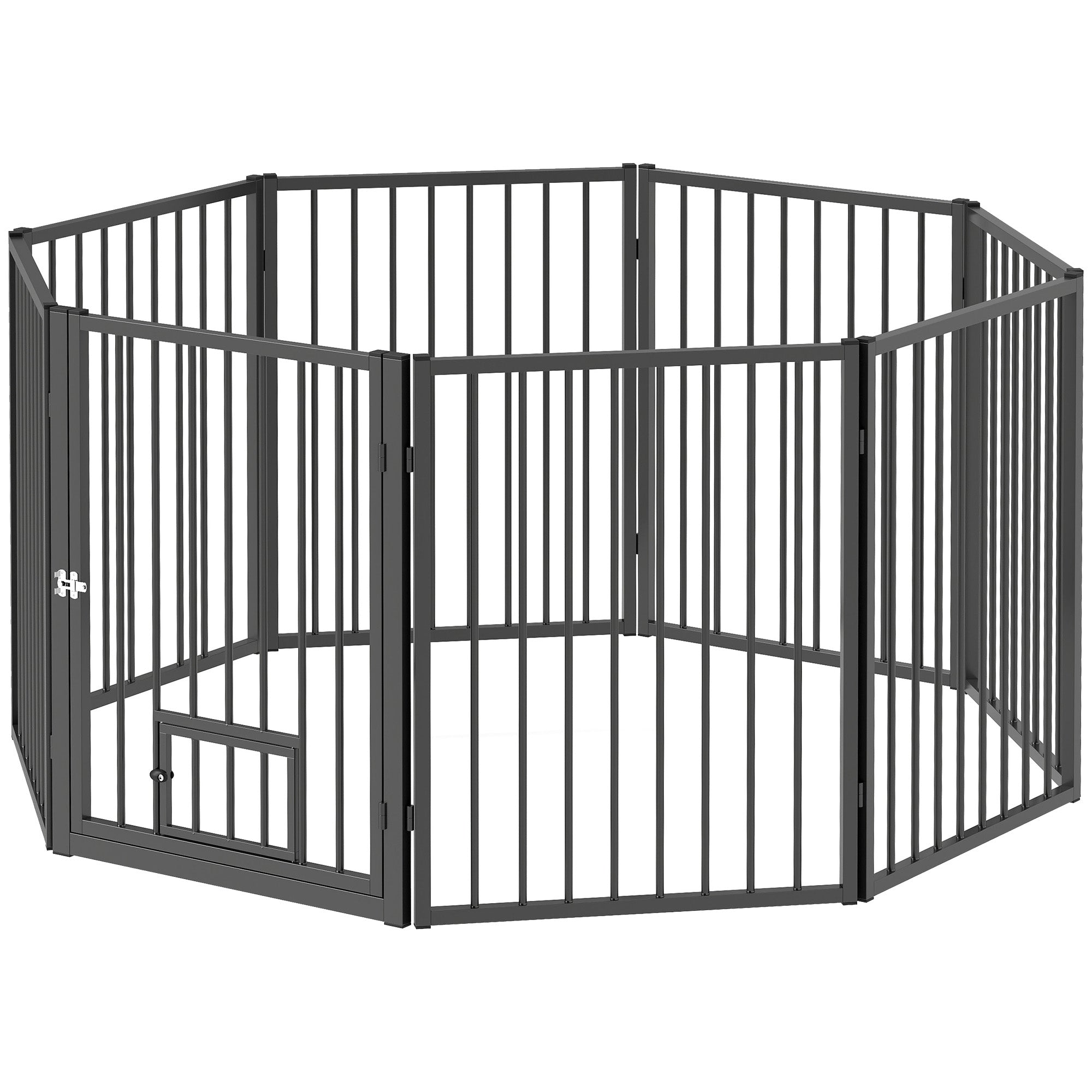 8 Panels Dog Playpen, Foldable Portable Pet Playpen with Door, for Small & Medium Dogs, 30"H-Dogs-DECOROLALA