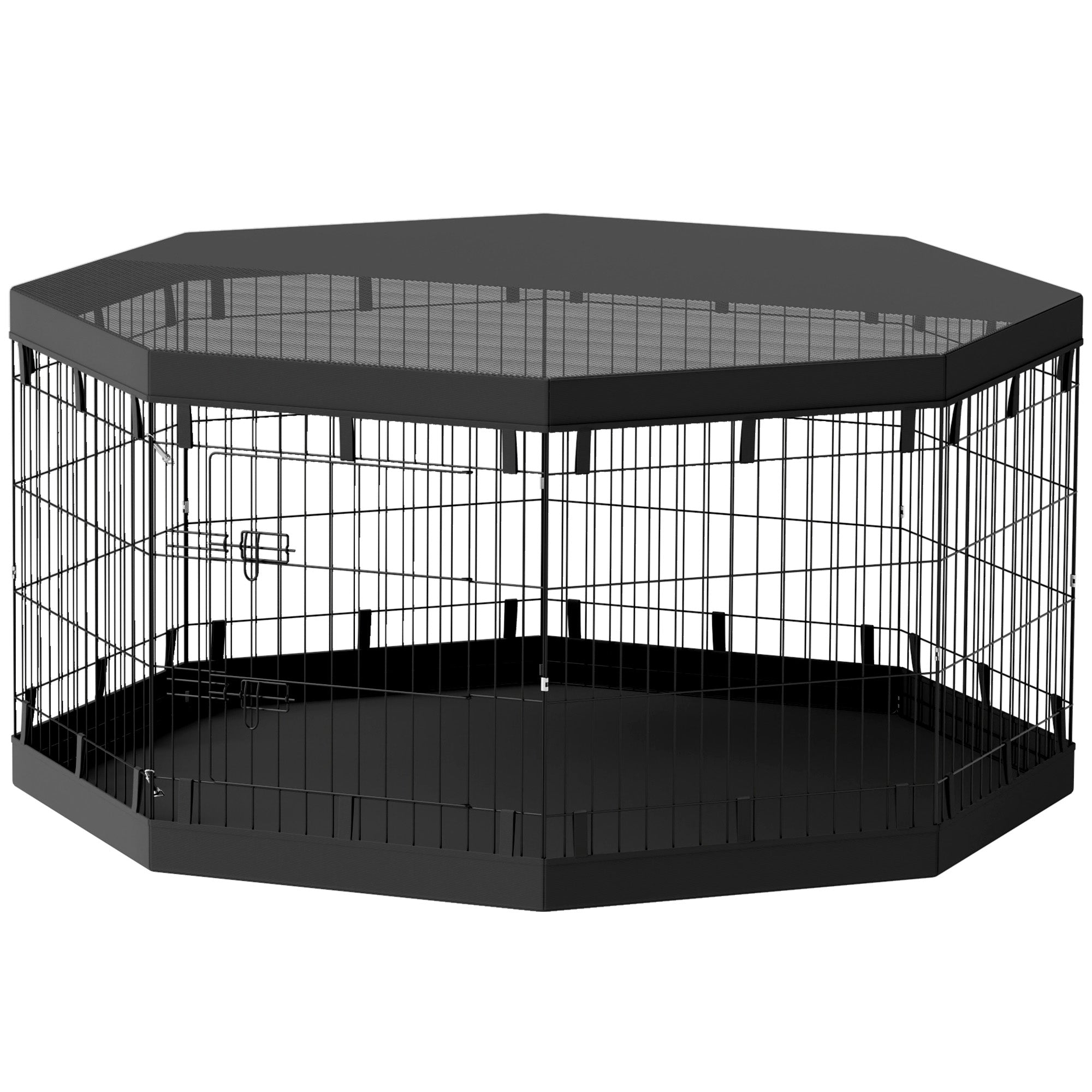 8 Panels Foldable Dog Playpen with Bottom Pad & Top Cover, 30" High-Dogs-DECOROLALA