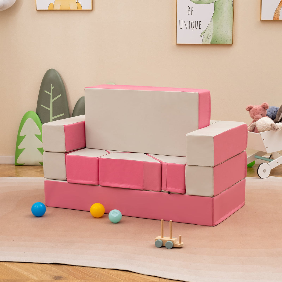 8-Piece 4-in-1 Kids Climb and Crawl Foam Playset-Pink-Kids Chairs-DECOROLALA