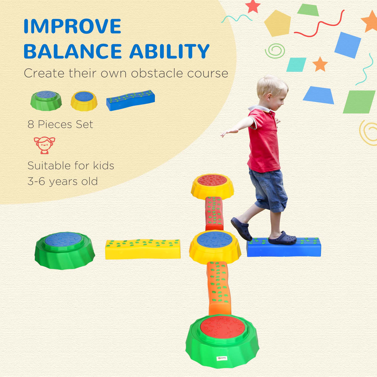 8pcs Balance Beam for Kids, 4 Sensory Pads and 4 Beams with Non-slip Surface & Bottom, Stackable Stepping Stones Kids for Boys Girls 3-6 Years, Multicoloured-Toys & Games > Baby & Toddler Toys > Kids Gym & Playmats-DECOROLALA
