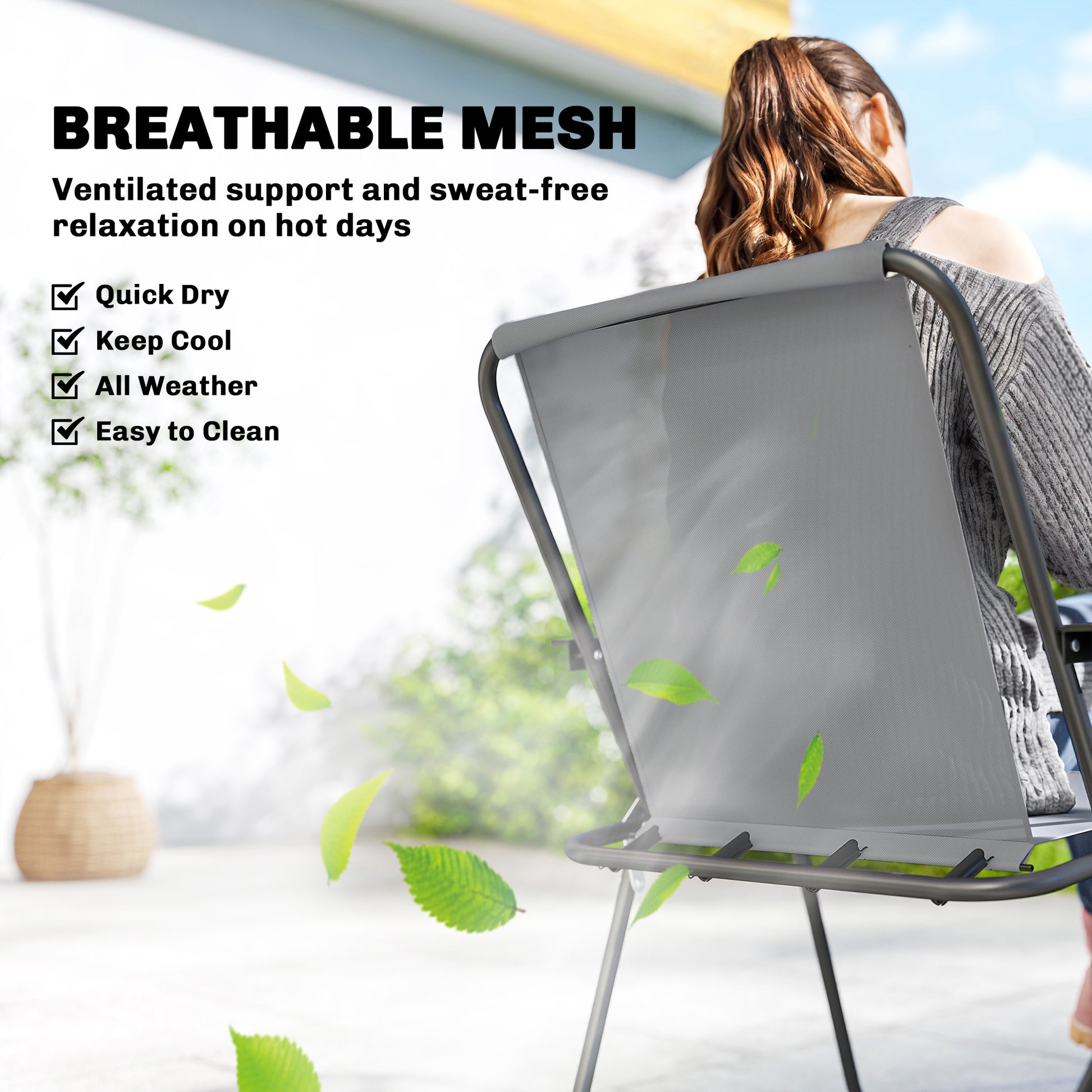8-Piece Patio Dining Set - 6 Folding Chairs & Umbrella, Grey-DECOROLALA
