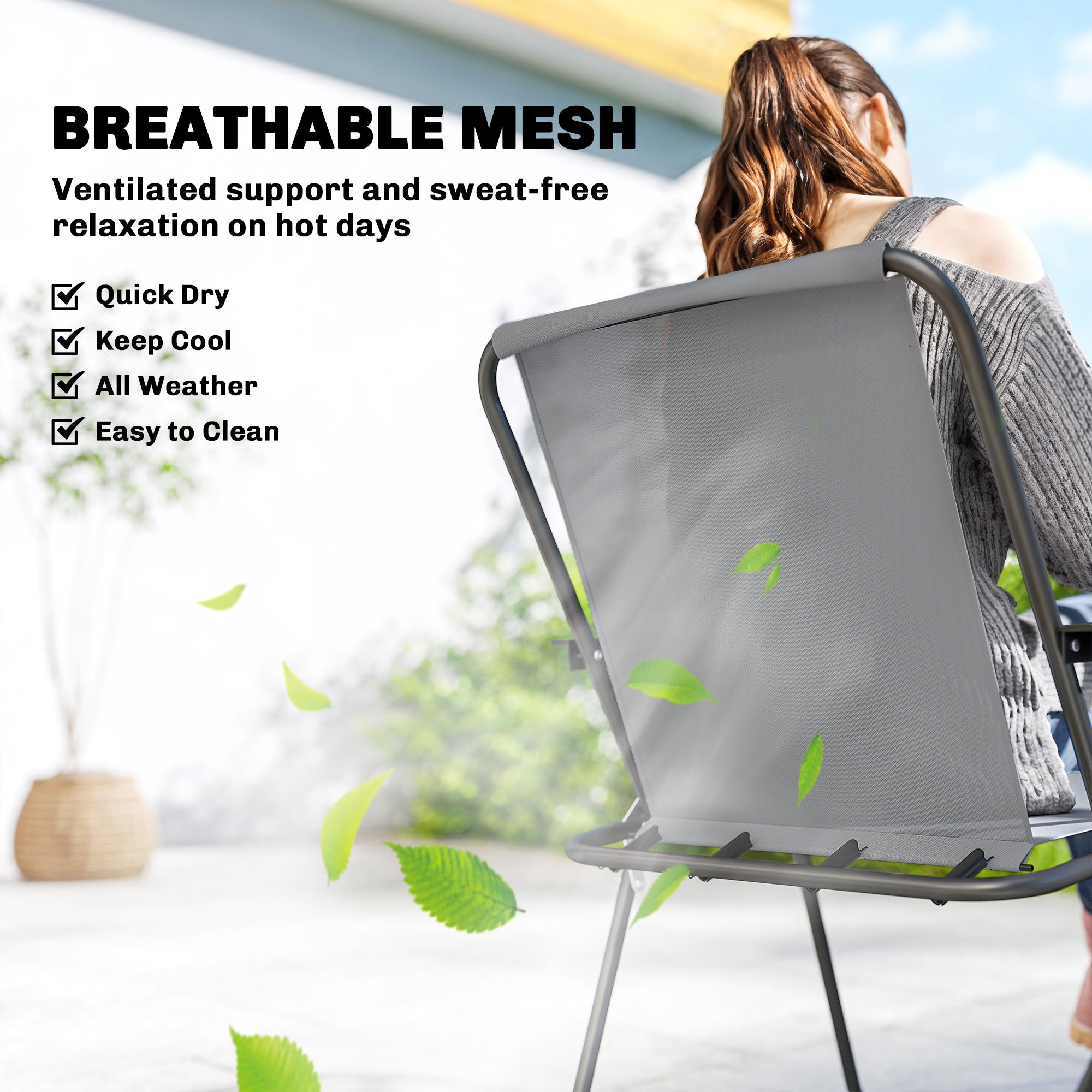 8-Piece Patio Dining Set - 6 Folding Chairs & Umbrella, Grey-DECOROLALA