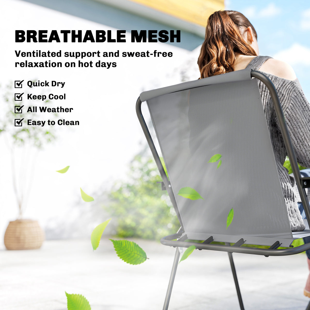 8-Piece Patio Dining Set - 6 Folding Chairs & Umbrella, Grey-Patio Dining Sets-DECOROLALA