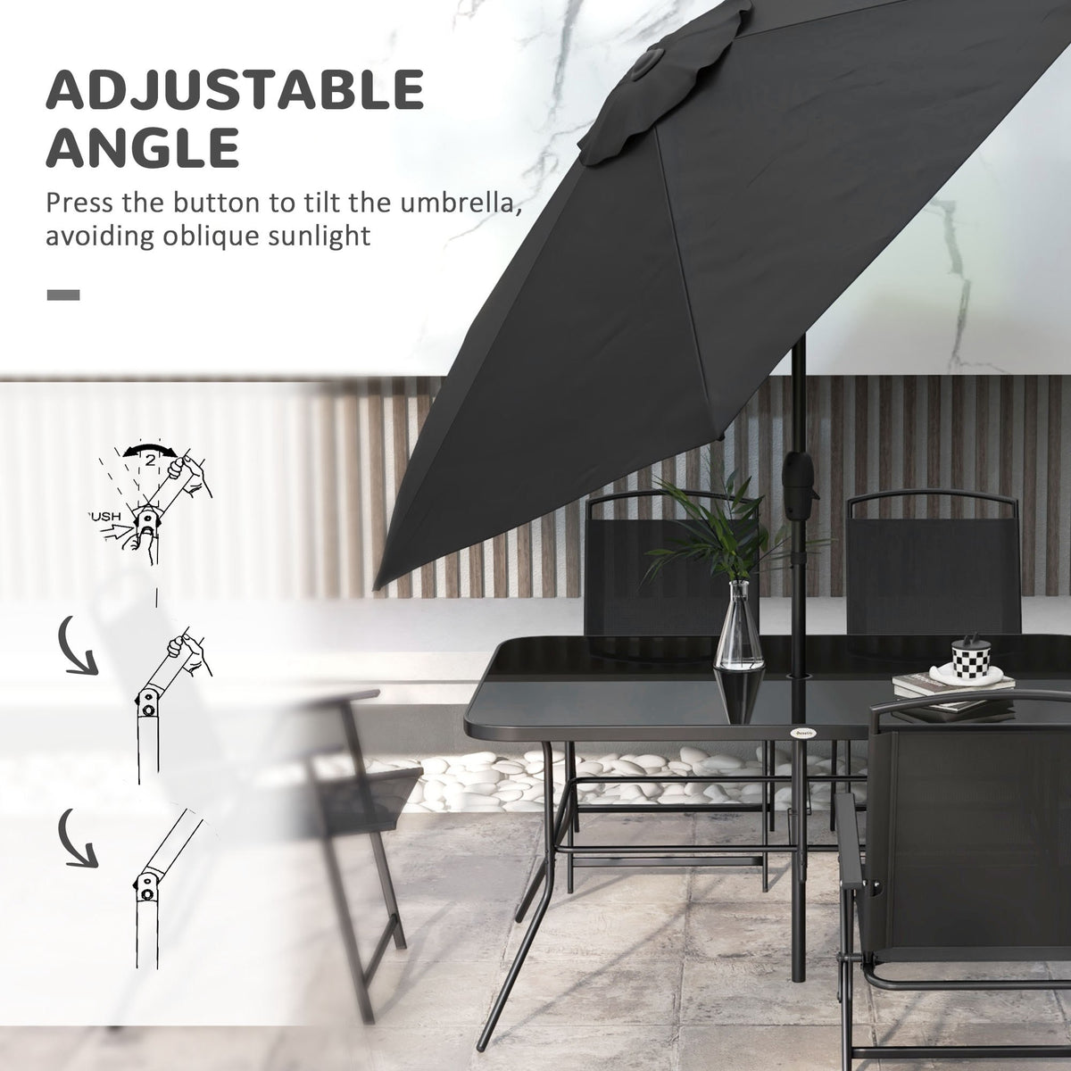 8 Piece Patio Dining Set - Black Mesh Chairs-Patio Dining Sets-DECOROLALA