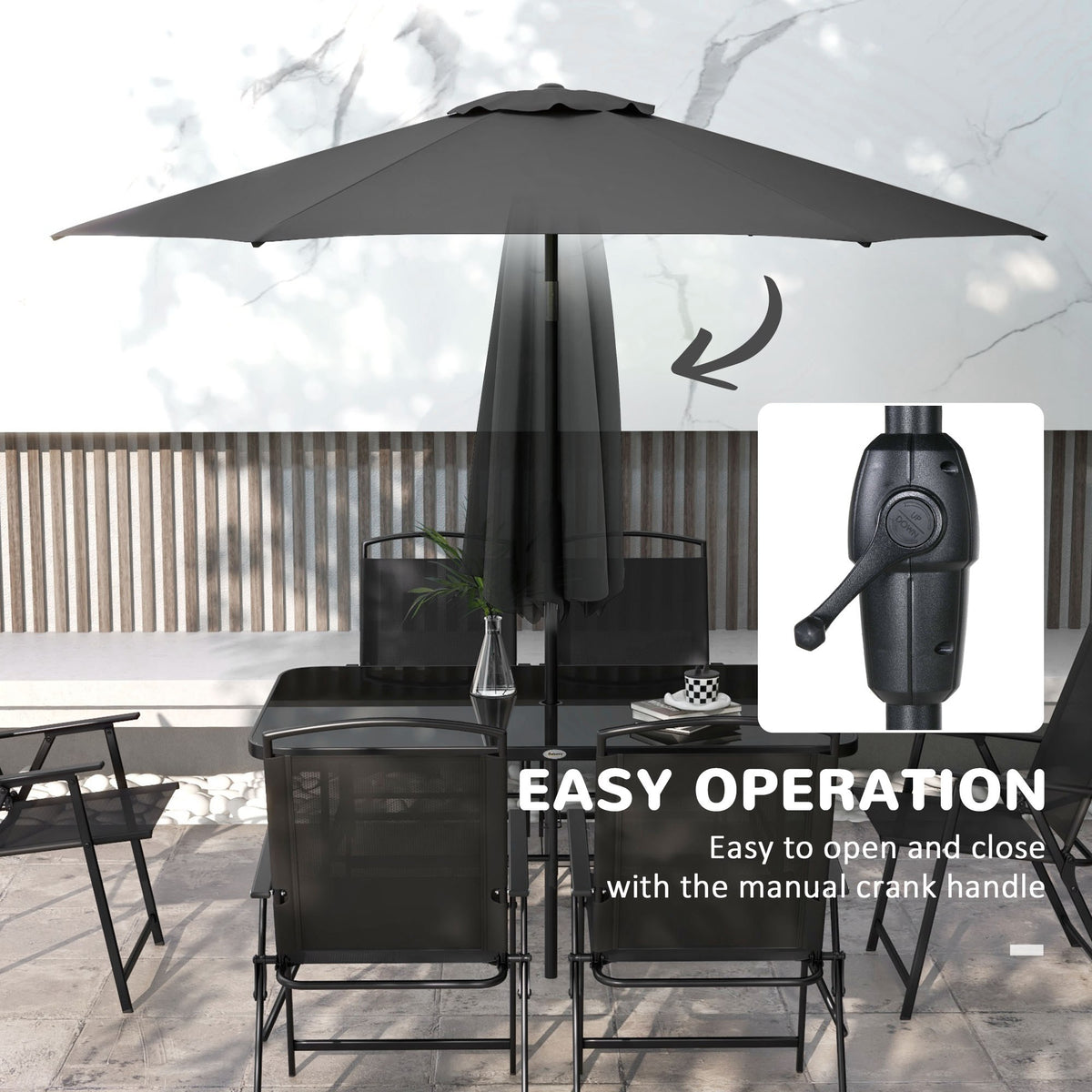 8 Piece Patio Dining Set - Black Mesh Chairs-Patio Dining Sets-DECOROLALA