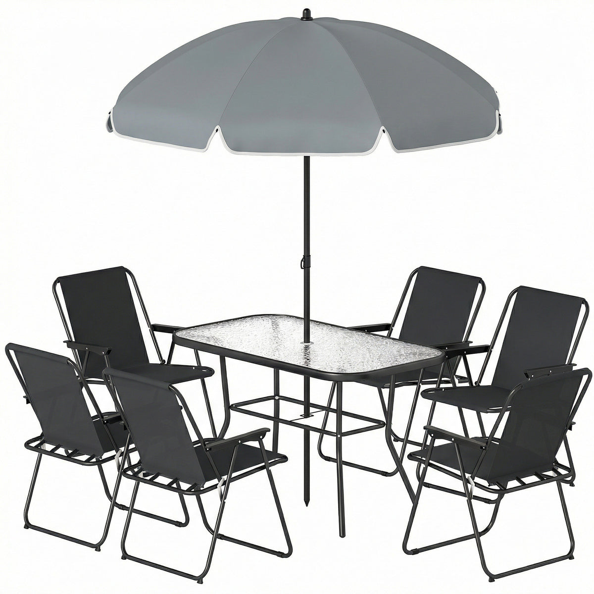 8-Piece Patio Dining Set with 6 Folding Chairs & Umbrella-DECOROLALA