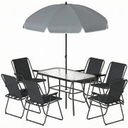 8-Piece Patio Dining Set with 6 Folding Chairs & Umbrella-DECOROLALA