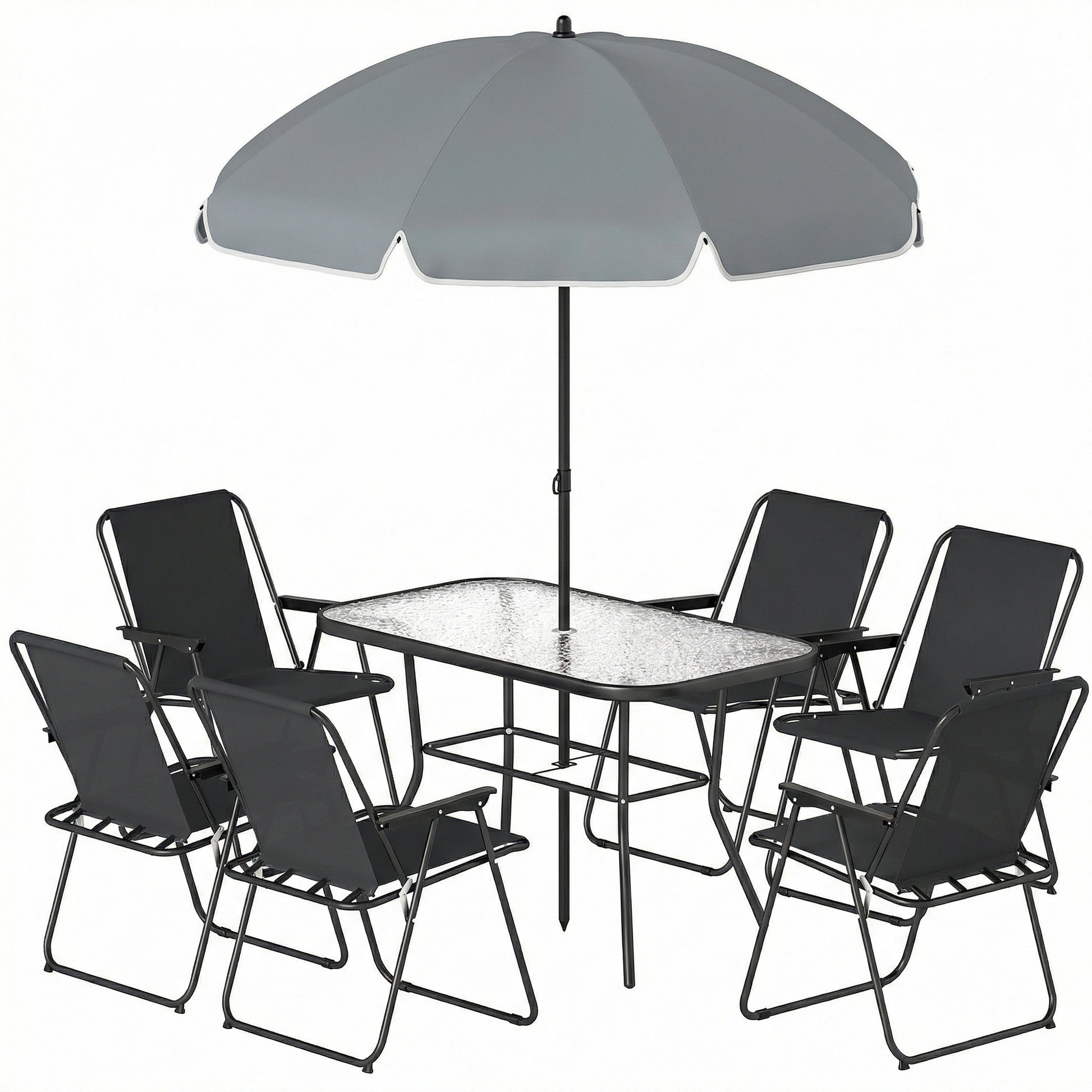 8-Piece Patio Dining Set with 6 Folding Chairs & Umbrella-DECOROLALA