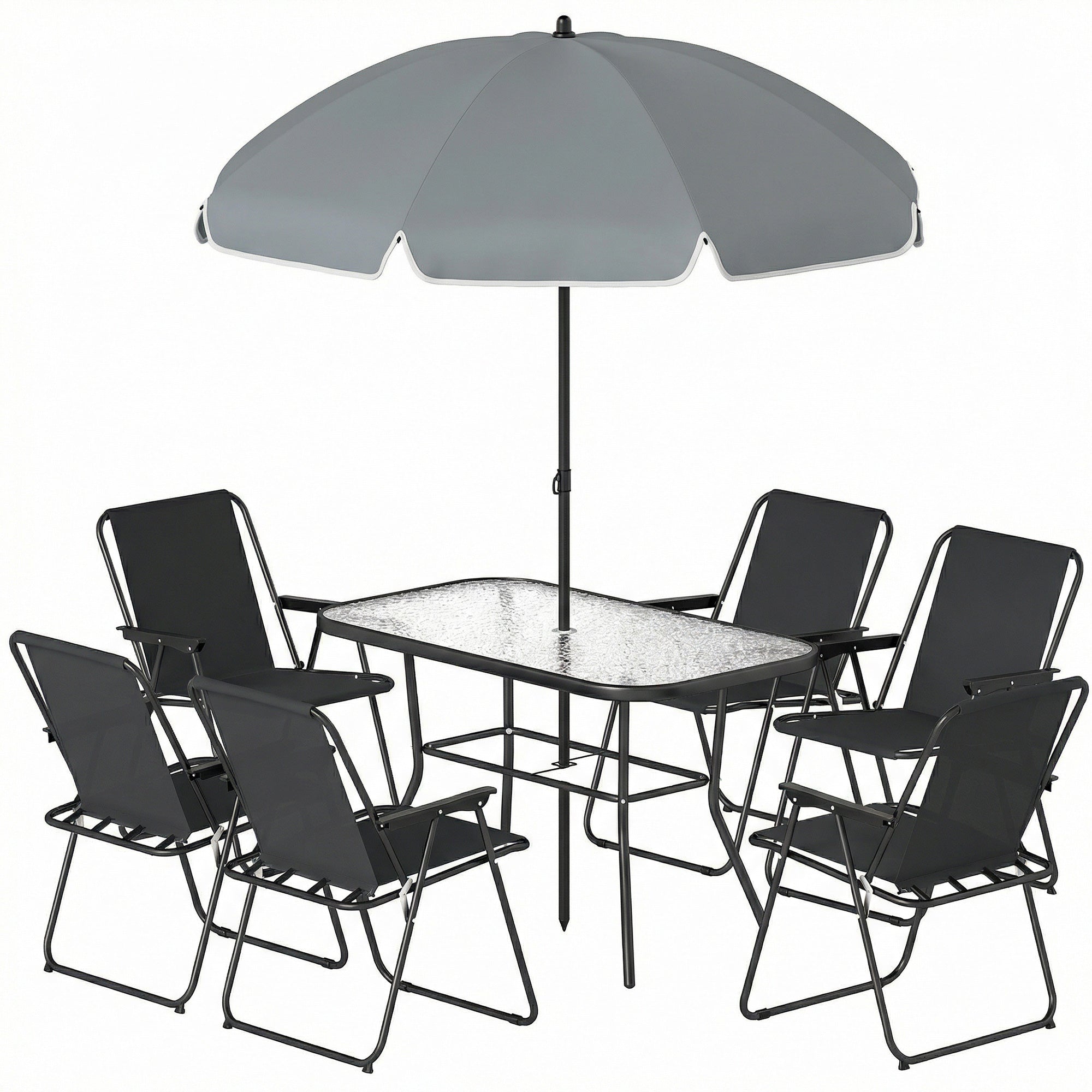 8-Piece Patio Dining Set with 6 Folding Chairs & Umbrella-DECOROLALA