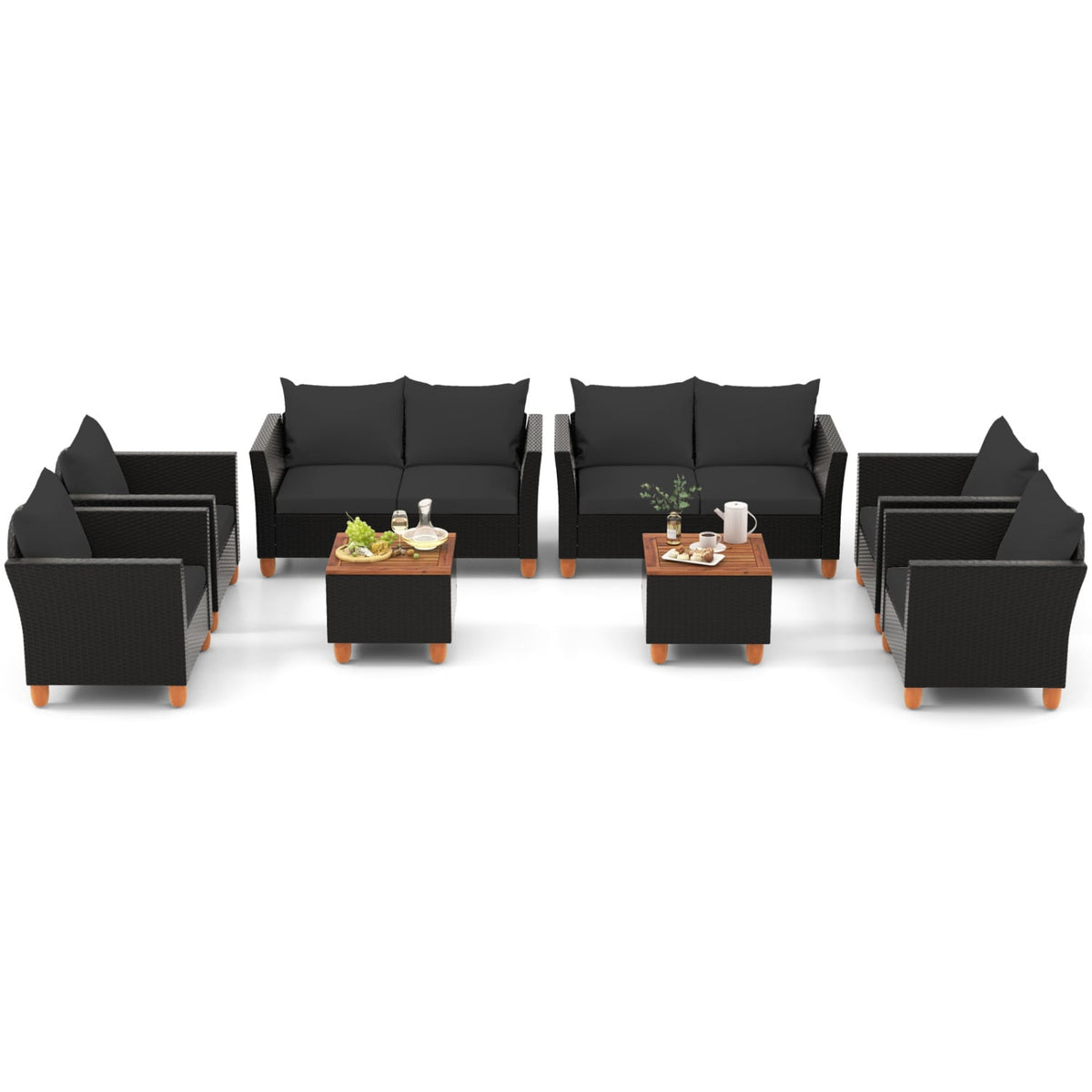 8 Pieces Outdoor Conversation Set with Storage Coffee Table-Black-Patio Conversation Sets-DECOROLALA