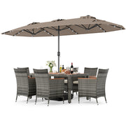 8 Pieces Outdoor Wicker Dining Furniture and 13.5 FT Double-Sided Patio Umbrella-Brown-Patio Furniture Sets-DECOROLALA