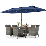 8 Pieces Outdoor Wicker Dining Furniture and 13.5 FT Double-Sided Patio Umbrella-Navy-Patio Furniture Sets-DECOROLALA