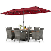 8 Pieces Outdoor Wicker Dining Furniture and 13.5 FT Double-Sided Patio Umbrella-Red-Patio Furniture Sets-DECOROLALA